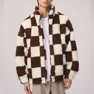 Zara Deep Pile Checkered Fleece Plaid Sherpa Jacket